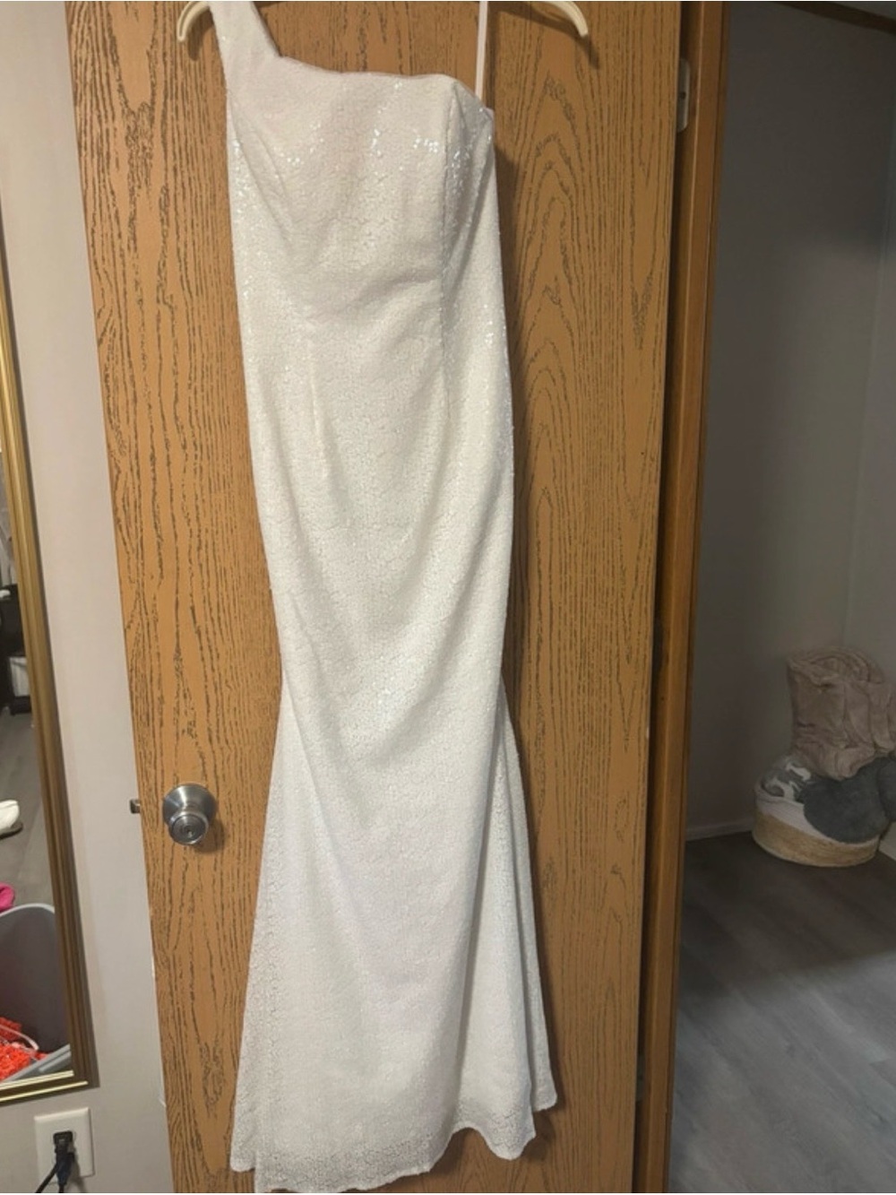 White sequin prom dress